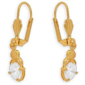 Boucles D'oreilles Plaqué Or Pendant 30mm Zirconium Navette 5*8mm