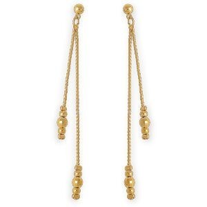 Boucles D'oreilles Plaqué Or Pendant 75mm Boules 3  à 4mm