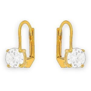 Boucles D'oreilles Plaqué Or Pendant 14mm Zirconium 6mm