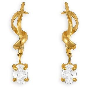 Boucles D'oreilles Plaqué Or Pendant 28mm Zirconium Ovale 5*7mm