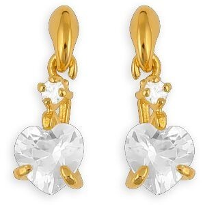 Boucles D'oreilles Plaqué Or Pendant 17mm Zirconium Cœur 7*7mm