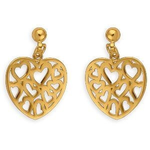 Boucles D'oreilles Plaqué Or Pendant 18mm  Cœur Ajouré 12mm