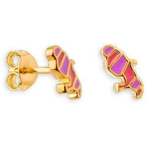 Boucles D'oreilles Plaqué Or Carte Martinique Email Rose Mauve 8.5*4mm