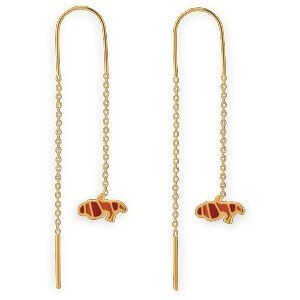 Boucles D'oreilles Plaqué Or Pendant 56mm Carte Martinique Email Rouge Orange 7*12mm