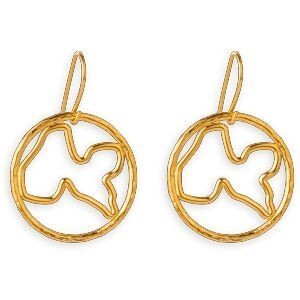 Boucles D'oreilles Plaqué Or Pendant 35mm Carte Guadeloupe Cercle Martelé 25mm