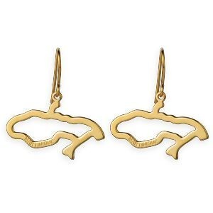 Boucles D'oreilles Plaqué Or Pendant 40mm Carte Martinique Gravée 28*16mm