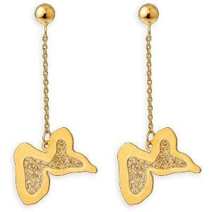 Boucles D'oreilles Or 375 Pendant 34mn Carte Guadeloupe Email Pailleté 13.5*9.5mm