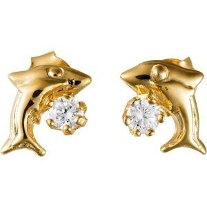 Boucles D'oreilles Plaqué Or Dauphin Cristal Blanc 8.5*10mm