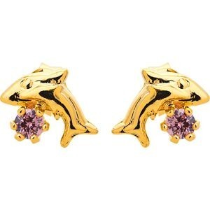 Boucles D'oreilles Plaqué Or Dauphin Cristal Rose 7.5*8mm