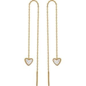 Boucles D'oreilles Acier Jaune Cœur Cristal 6mm Pendant 105mm