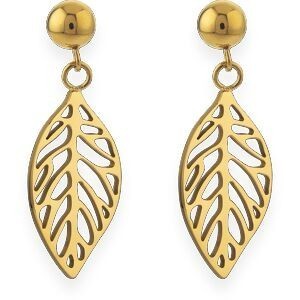 Boucles D'oreilles Acier Jaune Feuille 8mm Pendant 20mm