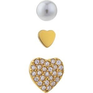 Boucles D'oreilles Dépareillées Acier Jaune Cœur Zirconium Perle