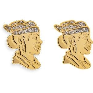 Boucles D'oreilles Or 750 Cayennaise Email Pailleté 7*10mm