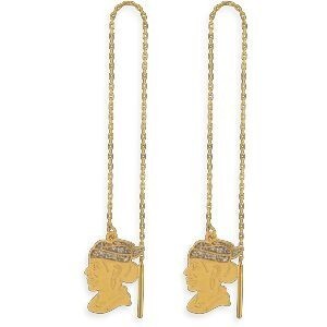 Boucles D'oreilles Or 750 Cayennaise Email Pailleté 7.5*10mm Pendant 100mm