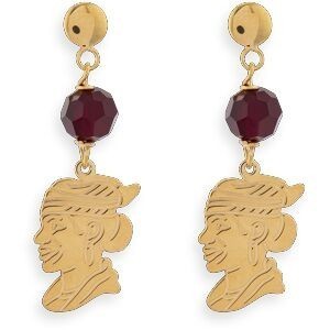 Boucles D'oreilles Or 750 Pendant 20mm Cayennaise 7.5*11.5 Cristal Grenat 4mm