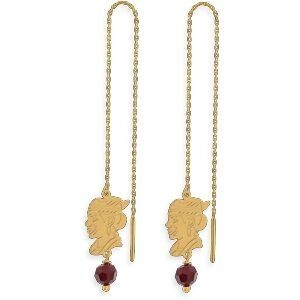 Boucles D'oreilles Or 750 Pendant 108mm Cayennaise 7*10mm Cristal Grenat 4mm