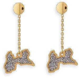 Boucles D'oreilles Or 375 Pendant 20mm Carte Guadeloupe Email Pailleté 9.5*6.5mm