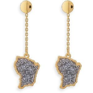 Boucles D'oreilles Or 750 Pendant 20mm Carte Guyane Email Pailleté 9.5*7.5mm