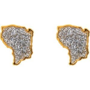 Boucles D'oreilles Or 750 Carte Guyane Email Pailleté 9.5*8mm