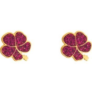 Boucles D'oreilles Or 375 Hibiscus Email Pailleté Rose 7*8mm