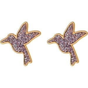 Boucles D'oreilles Or 375 Colibri Email Pailleté 8.5*7.5mm