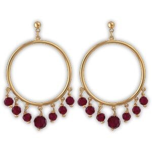 Boucles D'oreilles Plaqué Or Pendant 45cm Cercle 30mm Cristal Grenat 4  à 6mm