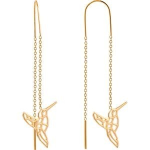 Boucles D'oreilles Plaqué Or Pendant 52mmn Colibri Origami 13.5*14.5mm