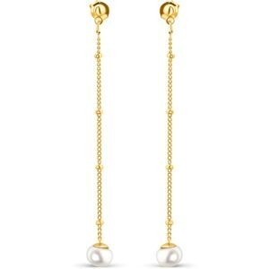 Boucles D'oreilles Plaqué Or Pendant 60mm Perle Culture 6mm