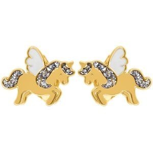 Boucles D'oreilles Or 375 Licorne Email Pailleté 8.3*6.3mm