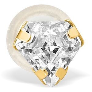 Boucles D'oreilles Or 375 Zirconium 5mm Forme Diamant 3 Griffes Fermoir Or 375 Silicone