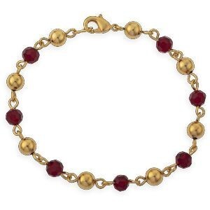 Bracelet Plaqué Or Boules 6mm Cristal Grenat 6mm 19cm