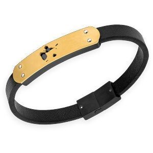 Bracelet Acier Jaune Carte Guadeloupe Sicilone Noir 10mm 21cm