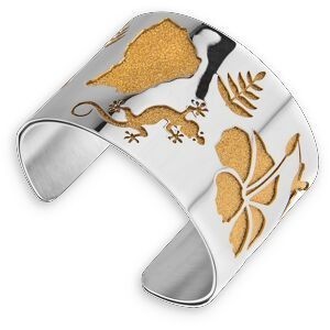 Manchette Acier Bicolore Carte Guyane Gwoka Hibiscus 60mm