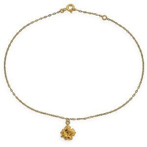 Chaîne Cheville Or 375 1.2mm 25  à 27cm Hibiscus 9mm