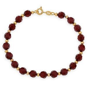 Bracelet Or 375 Boules 3mm Cristal Grenat 6mm 19cm