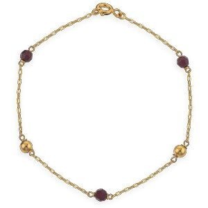 Bracelet Or 375 Chaîne Forçat Boules 3mm Cristal Grenat 3mm 18cm