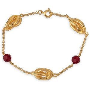 Bracelet Plaqué Or Noeuds Forçat Antillais 8*16mm Cristal Grenat 6mm 18  à 20cm