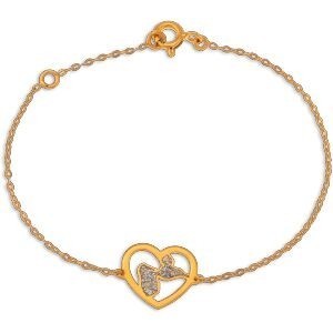 Bracelet Or 375 17  à 19cm Cœur Carte Guadeloupe Email Pailleté 11*12mm