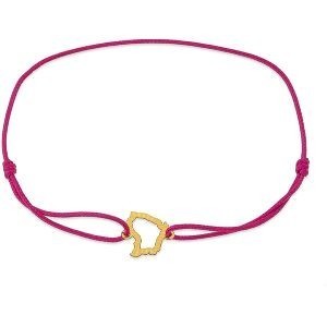 Bracelet Or 750 Carte Guyane Diamanté 12*10mm Cordon Rose 18cm