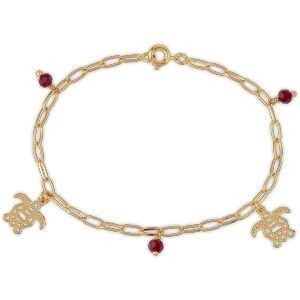 Bracelet Plaqué Or Tortue Origami  Cristal Grenat 4mm 18  à 20cm