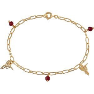 Bracelet Plaqué Or Colibri Origami 9*10mm Cristal Grenat 4mm 18  à 20cm