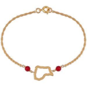 Bracelet Plaqué Or Carte Guyane 11.5*13.5mm Cristal Grenat 4mm 18  à 20cm