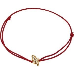 Bracelet  Plaqué Or Carte Martinique Zirconium 6.5*12.5mm Cordon Rouge 18cm