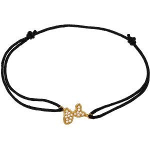 Bracelet Plaqué Or Carte Guadeloupe Zirconium 8.3*12.5mm Cordon Noir 18cm