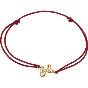 Bracelet Plaqué Or Carte Guadeloupe Zirconium 8.3*12.5mm Cordon Rouge 18cm