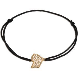 Bracelet Plaqué Or Carte Guyane  Zirconium 11.7*14.5mm Cordon Noir 18cm