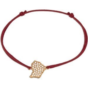 Bracelet Plaqué Or Carte Guyane Zirconium 11.7*14.5mm Cordon Rouge 18cm