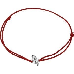 Bracelet Argent 925 Carte Martinique Zirconium 6.5*12.5mm Cordon Rouge 18cm