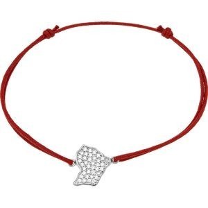 Bracelet Argent 925 Carte Guyane Zirconium 11.7*14.5mm Cordon Rouge 18cm