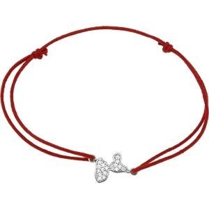 Bracelet Argent 925 Carte Guadeloupe  Zirconium 8.3*12.5mm Cordon Rouge 18cm